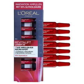L'Oréal Paris Revitalift Laser X3 Glycolic Acid Ampoules - 10% Glycolic Acid, AHA Fruit Acid - Exfoliating Effect for Pure and Radiant Skin, Even Complexion, Pigment Spot Whitening - 7-Day Treatment, 7 ml
