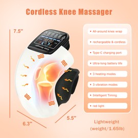 HULKELICIA Knee Massager, Cordless Massager with Heat and Compression LED Screen Wearable Infrared Vibration Rechargeable Electronic Massage for Joint Pain Injury Swelling Stiffness, 1.0 Count
