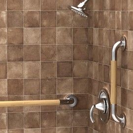 AquaChase Safety Grab Bar for Bathroom & Toilet, Natural Bamboo Handle, ADA Compliant Balance Assist Handrail for Handicap and Seniors, 12in Brushed Nickel