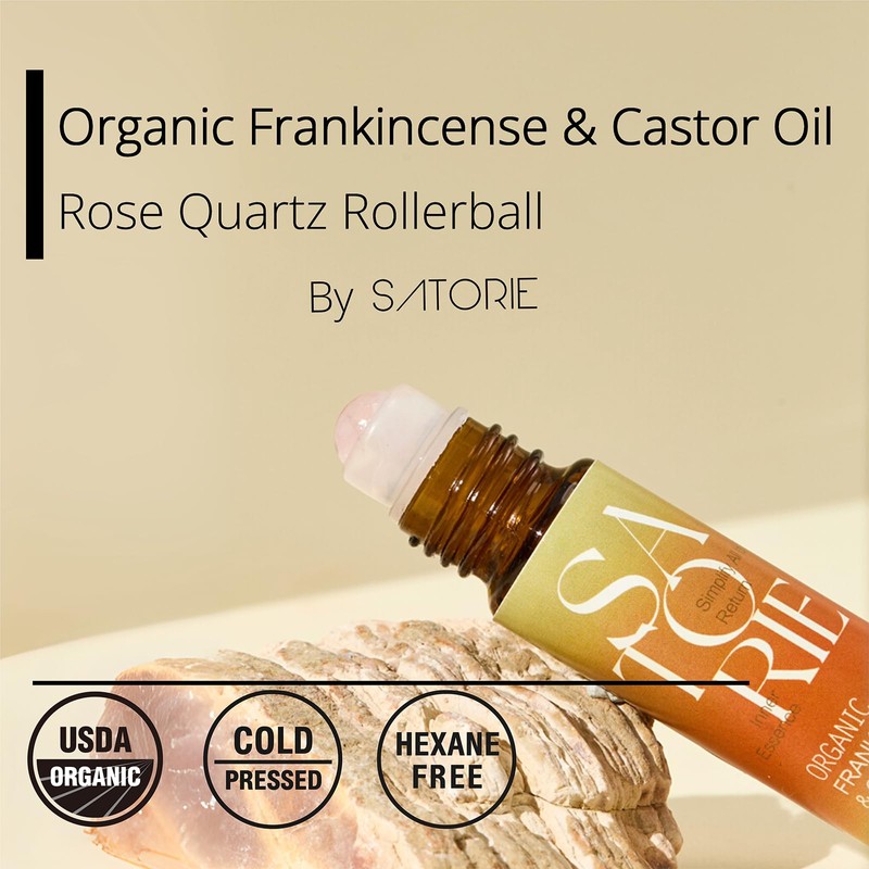 SATORIE Organic Castor & Frankincense Oil with Rose Quartz Rollerball