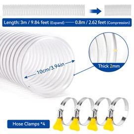 Heavy PVC Dust Collection Hose 4 In x 10 Ft, Reinforced Clear PVC Fume Hose with 4 Clamps, Flexible and Puncture Resistant 4 Inch Dust Collection Fittings for Woodworking
