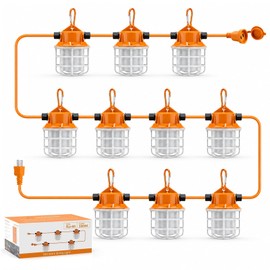 NS 100FT Construction String Lights 150W LED Industrial Grade 15000LM 5000K IP65 Linkable for Construction Sites, Temporary Work, Renovation, Jobsite,All Outdoor Lighting, with 10 Bulbs and Hook