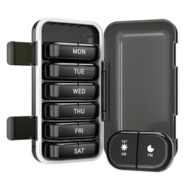 Joinice Weekly Pill Organizer 2 Times a Day with AM PM Sections, BPA-Free, Portable & Moisture-Proof for Pills, Vitamins, Supplements (2x7 Black)