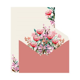 Letter Set, Floral Pattern, Diamond Pasting Envelopes, 6 Sheets, 12 Stationery Notes, Pink Envelopes, Flowers, Stylish, Simple, Postcards, Message Cards, Shop Cards, Western 2