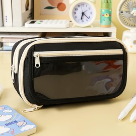 Pen Case, Large Capacity, Pencil Case, Stylish, Pen Holder, Simple, Cute, Pen Pouch, Pencil Case, Stationery Storage, Convenient, Canvas, Zipper, Solid, Multifunctional, Pen Case, For Working People,