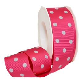 Morex Grosgrain Ribbon, 1 1/2" x 20 yd, Socking Pink with White dots