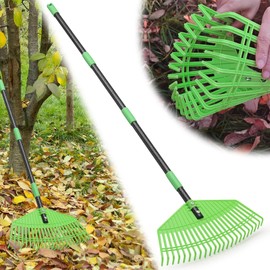 Leaf Rake for Lawn,16.5” Plastic Rake for Yard,Unbreakable Nylon Head,45” Long Handle,Garden Rakes for Grass Turf Debris Mulch Thatch Pine Needles Leaves,Lightweight for Kids Seniors,No Harm to Lawn