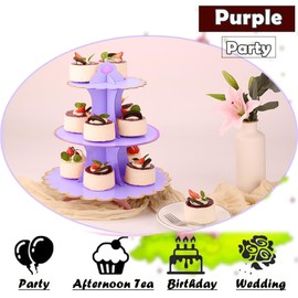 MRPAPA Cardboard Cupcake Stands, Set of 2 Tiered Dessert Trays - 3 Tier Paper Cupcake Tower Holder for 24 Cupcakes, Perfect for Girls' Birthday and Baby Shower Parties (Purple and Gold)