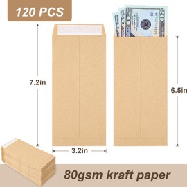 Joyberg 120 PCS Money Envelopes for Cash Kraft Paper, 6.5”x3.2” Small Cash Envelopes for Self-Adhesive, Money Saving Challenge Coin Envelopes for Coin, Check, Budget, Small Item Organizer