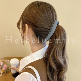 Herbeluemily Banana Clip, Hair Clip, Simple, Elegant, Casual, Hairy, Large Size, 5.1 inches (13 cm), Blue