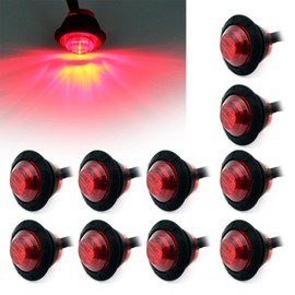 Luz de permiso LED redonda "Purishion 10x 3/4"; luz indicadora delantera, trasera y lateral para camión, coche, autobús, remolque, camioneta, caravana, lancha; lámpara de freno trasera., Rojo, 12V