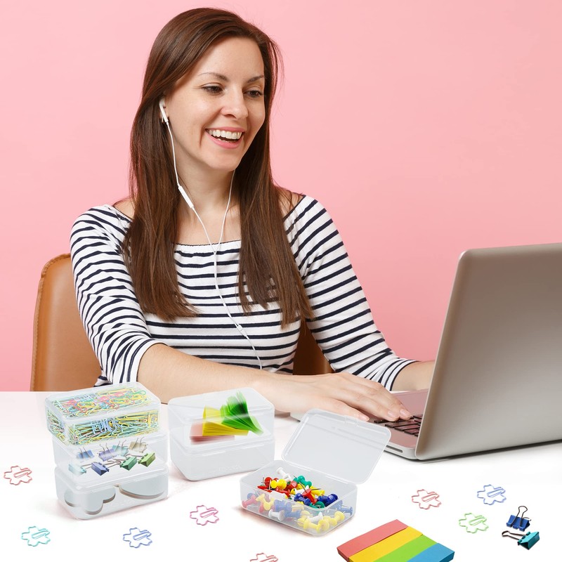 ISKYBOB 6 Packs Small Plastic Storage Containers, Clear Rectangle Bead