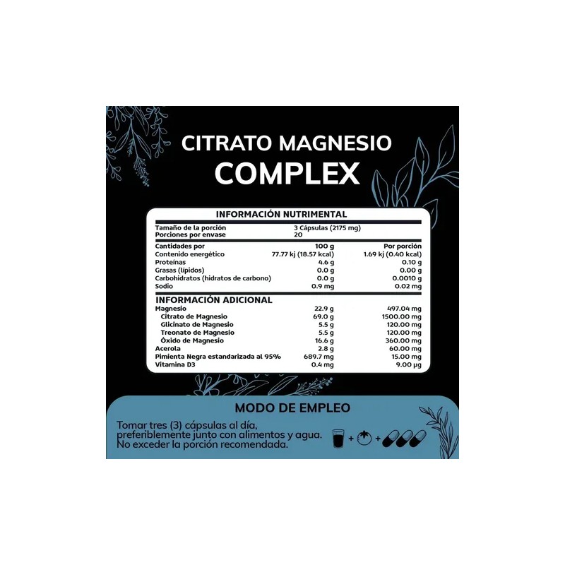 Citrato Magnesio Complex Piperina Pimienta Negra Glicinato Treonato Óxido Magnesium