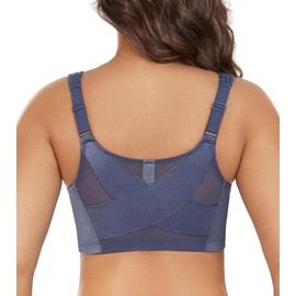 DotVol Women's Full Figure Front Closure Wirefree Jacquard Back Support Posture Bra(Blue,46B)