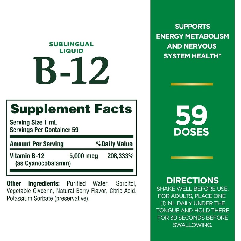 Liquid B12 5000 mcg Sublingual B-12 Energy Metabolism Support Expiry