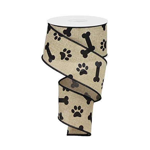 Paw Print & Dog Bone Wired Edge Ribbon, 10 Yards