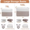 75L Large Blanket Storage Basket with Handles - White &