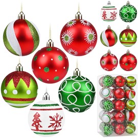 30PCS 2.36 Inch Christmas Ball Ornaments Glittering Red Green Ball Ornaments Elf Balls Swirl Candy Cane and Peppermint Hanging Ball Decor for Xmas Tree Party Decoration