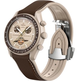 Strap for Omega x Swatch MoonSwatch Watch 20mm,Folding Buckle Color Collision Band for Omega Swatch Moonswatch Speedmaster,Curved No Gap Replacement Strap for Swatch Omega Men Women (Black & Khaki)