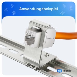 HB-DIGITAL DIN Rail Adapter for RJ45 Keystone Module 1-Port Metal Bracket Stainless Steel 1.5 mm for Mounting on 35 mm DIN Rail Suitable for 14 x 16 mm Keystone Module