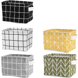 Tamicy Mini Storage Basket（Pack of 5）- Blend Storage Bins for Makeup, Book, Baby Toy,8x6x5.5 inch Home Decor Canvas Organizers Bag 8x6.3x5.1 inch