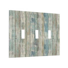 Spshian Tea Vintage Wood Plank Distressed Grain Rustic Shiplap Board 3 Gang Light Switch Covers Decorative Triple Toggle Wall Plate 3 Hole Electrical Device Switchplate for Farmhouse Bathroom Decor