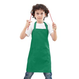 BIGHAS Kids Apron for Boys and Girls Adjustable Neck Strap Hook and Loop Fastener Design Waistband for Baking, Cooking, Chef (Green, Medium)