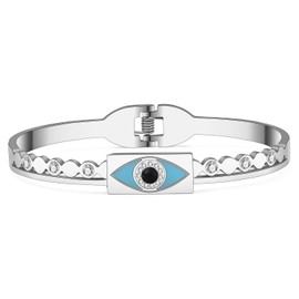 YAYAKO Evil Eye Bracelets Bangle Stainless Steel 18K Gold Couples Bracelets for Women Girls Charm Bracelets Gifts (Silver 077)