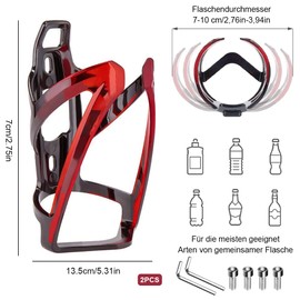 Bicycle Bottle Holder, Pack of 2, Bicycle Bottle Holder, Drink Holder, Bicycle Water Bottle Holder for MTB, Road Bike, Mountain Bikes, Black Red