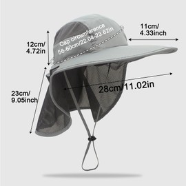 FUIPVGI Grey Quick-Drying Waterproof Mountaineering Hat,Sun Hat Men Women,Summer Hats with Removable Neck Flap,UV Protection Sun Cap Waterproof Foldable for Hunting Fishing Beach Camping (Grey)