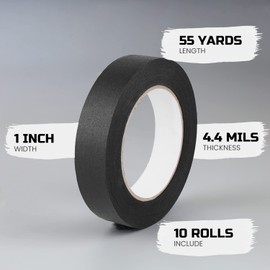 Lichamp 10 Pack Black Painters Tape 1 inch, Medium Adhesive Black Masking Tape Bulk Multi Pack, 1 inch x 55 Yards x 10 Rolls (550 Total Yards) | Lichamp
