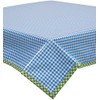 Freckled Sage Oilcloth Tablecloth Light Blue Gingham with Lime Gingham