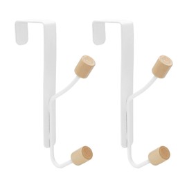 MABAHON Over The Door Hanger, 2 Packs Sturdy Metal Over Door Wooden Hooks Organizer Rack Over Door Hanging Hooks for Hanging Towel Coats Clothes Hats Bags Bathroom (White)
