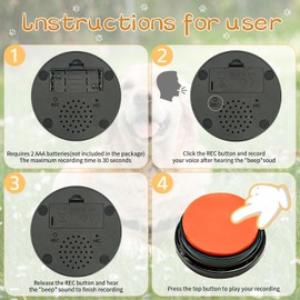 RIBOSY Dog Speech Training Buzzer Set, 6 Recordable Buttons with Non-Slip Rubber Mat and 50 Stickers - Record& Playback Your Own Voice to Train Your Dog Voice What They Need (Battery Included)