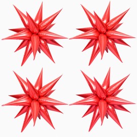 50 Pcs Red Foil Cone Star Balloons Big 26 inch Red Explosion Star Mylar Balloons 12 Point 3D Starburst Star Balloons for Party Supplies Christmas Birthday Wedding Decorations Party Supplies