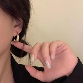 Tear Drop Earrings Jewelry for Women, Simple Trendy C Shape Gold Plated Earrings Unique Statement Hoop Piercing Earrings for Teen Girls Holiday Gifts (Gold)