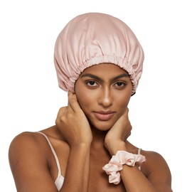Silk Bonnet for Sleeping Women, Double Layer Hair Bonnet Wrap Sleep Cap for Women Curly Hair Champagne