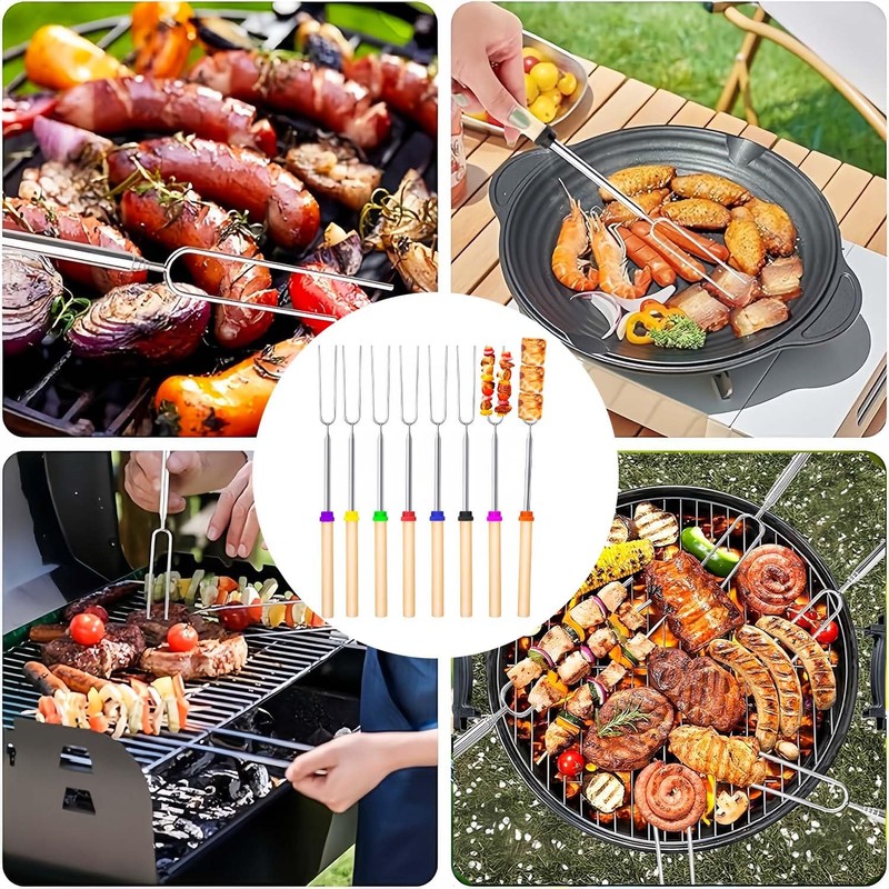 8 Pack Telescopic Barbecue Skewers Extendable 31-81cm Stainless Steel Marshmallow
