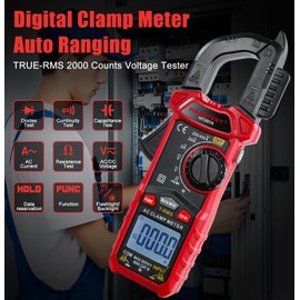 Digital Clamp Meter Multimeter with D-Shaped Jaw, 2000 Counts Amp Voltage Tester Auto-ranging for AC/DC Voltage, AC Current, Capacitance, Resistance, Diode, Continuity