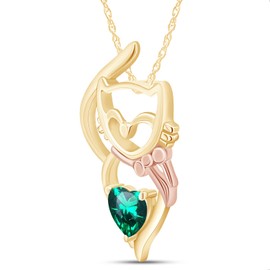 Heart Shape Simulated Emerald CAT Pendant Neckalce Jewelry For Women In 14k Yellow Gold Over Sterling Silver Along With 18" Silver Chain
