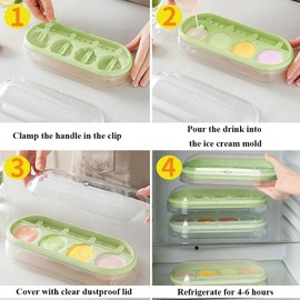 Junvaia Homemade Popsicle Ice Pop Molds, Popsicle Mold Set 4 Pieces Popsicle Maker with Transparent Lid & Water Injection Area for Easy Release Ice Pop Make, Reusable Ice Cream DIY Pop Molds Cute