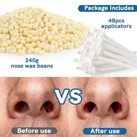 RAINFLOW Kit de cera de nariz para hombres y mujeres | 8.47 oz de cera, 48 aplicadores (40-50 usos) | Fast 3-Min & Safe Hair Remover for Ear & Nose Ha