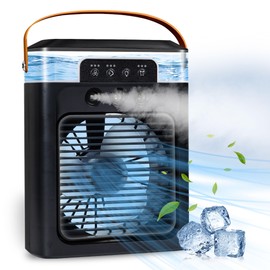 SYCYKA USB Ventilador de Escritorio, Portátil Ventilador de 20 cm con 3 Ajustes de Velocidad, Luz nocturna LED y Atomizador, 4000mAh de Capacidad de Batería, Bajo consumo de energía