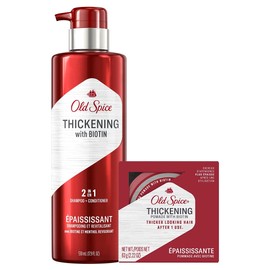 Old Spice Men's Thickening 2-in-1 Shampoo and Conditioner with Biotin and Menthol (17.9 Fl Oz) & Thickening Styling Pomade Infused with Biotin Bundle 