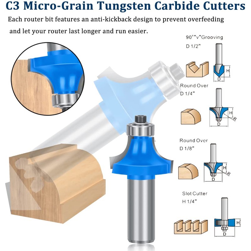 TAIWAIN 1/2" Inch Shank 41pcs Router Bit Cutting Set, Tongue