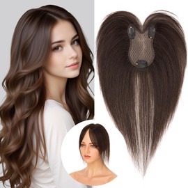 S-noilite Hair Toppers for Women Human Hair 8x11cm - Silk Base Human Hair Topper with side bangs for thinning hair 21g Dark Brown #2