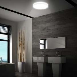 B.K.Licht - LED Ceiling Light with Motion Sensor, Flat, IP44 Splash Protection, Ceiling Light, LED Panel, Bathroom Lamp, Kitchen Lamp, Wet Room Light, 24 x 3 cm, White