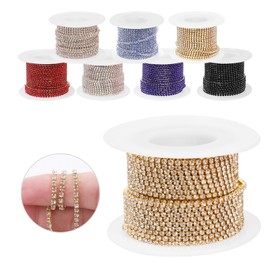 Glarks 1 Roll 2mm x 10 Yards Rhinestone Chain, AB Color Premium Crystal Rhinestone Close Chain Trim Beaded Claw Cup Chain Roll for Sewing Craft Jewelry Party Wedding Decoration (Gold Base)