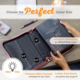 Christian Art Gifts Vegan Leather Fashion Bible Cover Carry Case for Women: His Mercy Never Fails - Lam. 3:22 Inspirational Scripture, Pockets & Pen Storage, Multicolor Watercolor Floral, Pink, Medium