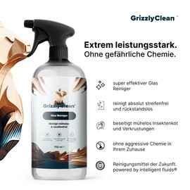 GrizzlyClean effektiver Glasreiniger - Fenster Glasreiniger für streifenfreien Glanz - Intensiver Auto Glasreiniger - Universal Glasreiniger für Fenster, Autoscheiben und Kaminofenglas